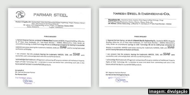 Falsificação de produtos de aço